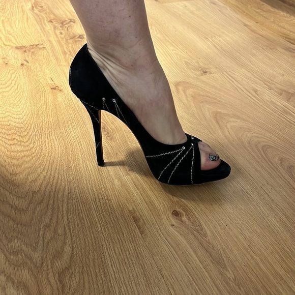 Dior Sz 39.5 Suede Embroidered Folles Peep Toe Pumps Heels - Picture 13 of 14